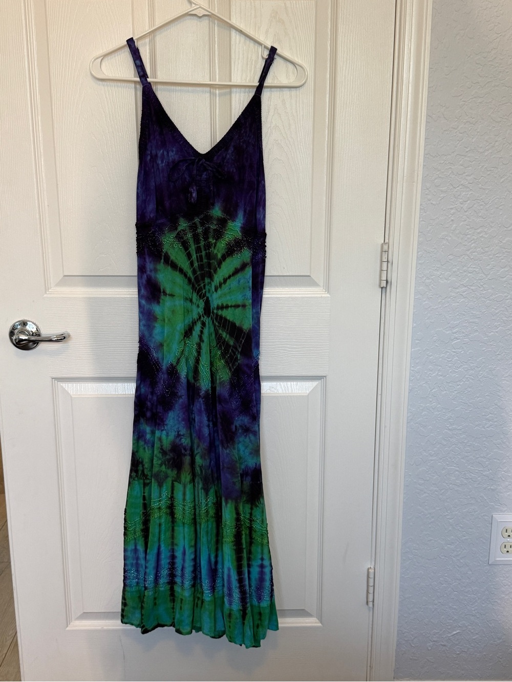 Purple & Emerald Tie-Dye Boho Maxi Dress — Small